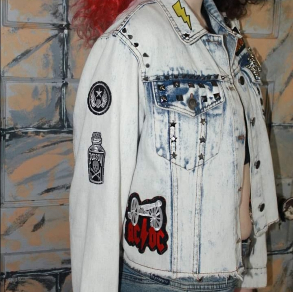 SOLD!!! Custom AC/DC tour jacket- patch jean corset back cropped jacket - Picture 7 of 15